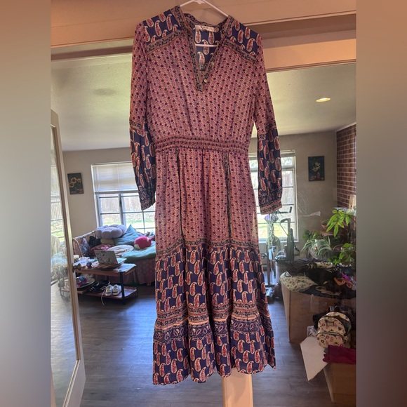 Indian Print Sea New York Womens Size 2 Cotton Long Sleeve Maxi Dress Women
